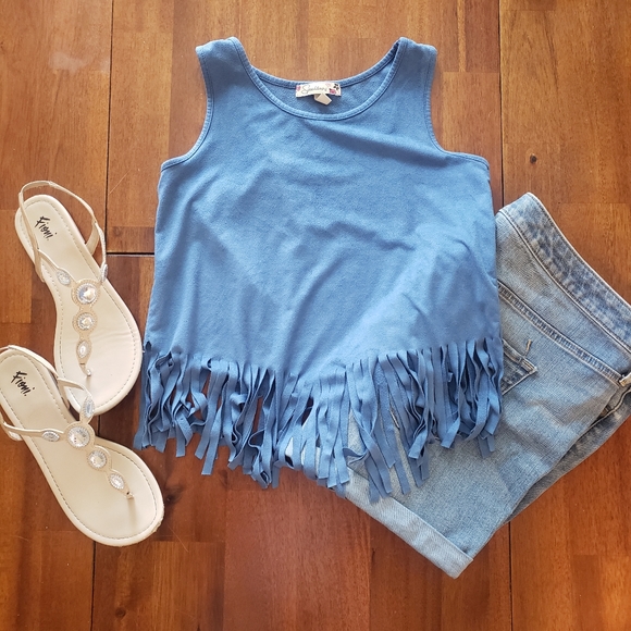 Speechless Tops - Speechless Blue Fringe Crop Top